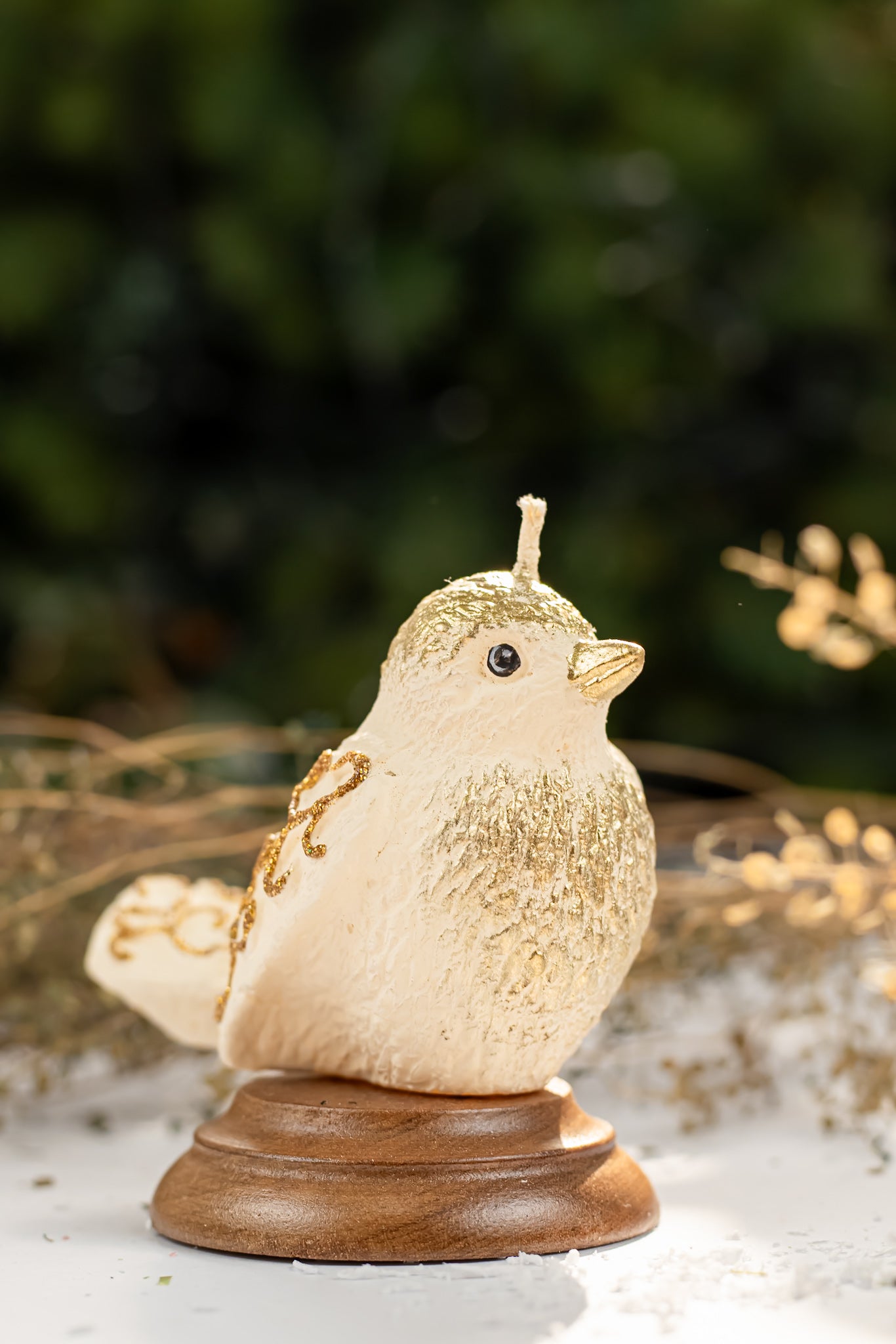 Vela Pássaro Ouro com Suporte